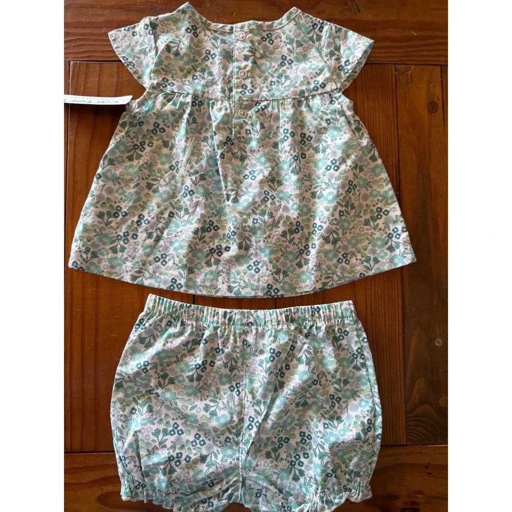 Carters Just One You 12M NEW Floral Babydoll Top and Bloomers Set Teal Green